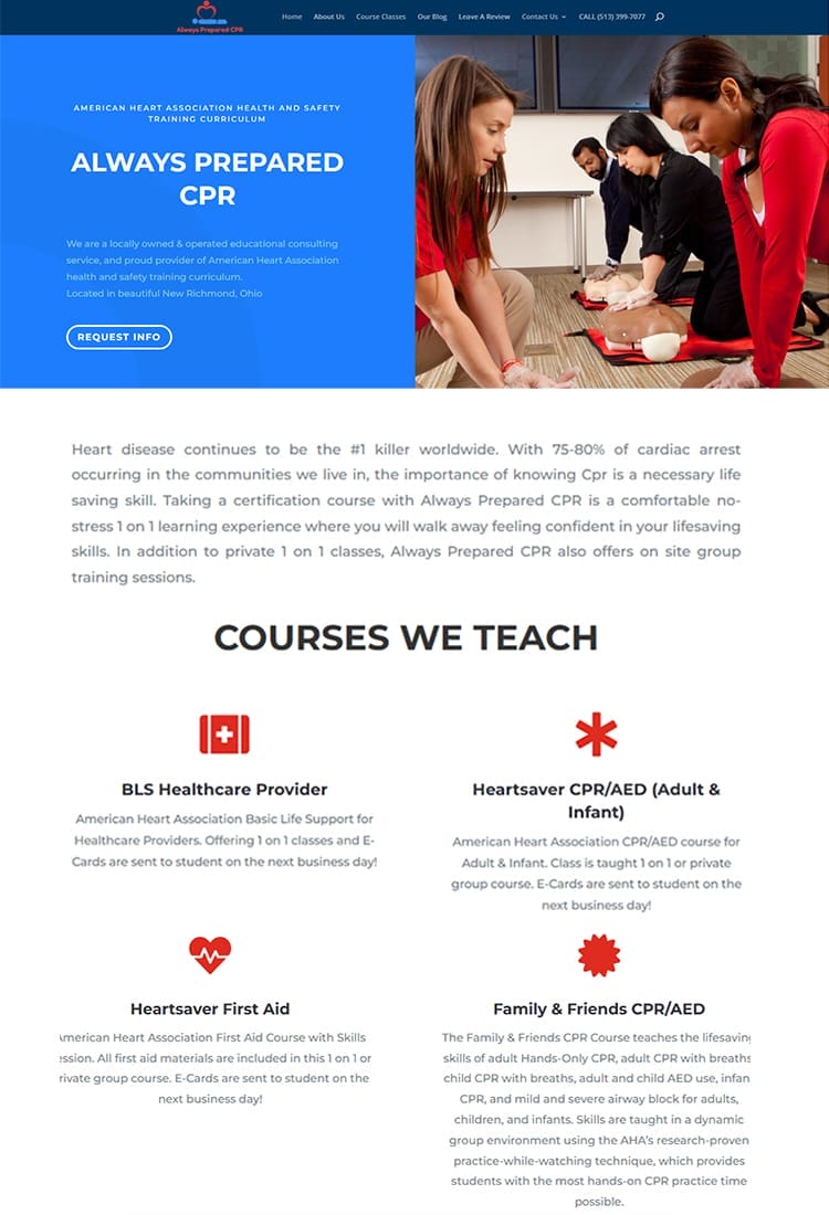 Always Prepared CPR Website Design by Traffic9 Media