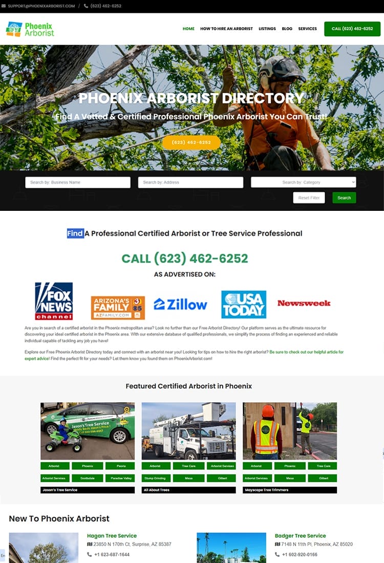 Phoenix Arborist Directory Website Design by Traffic9 Media